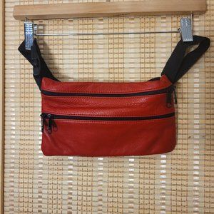 Red Leather Flat Fanny/Hip Pack  8" x 5"